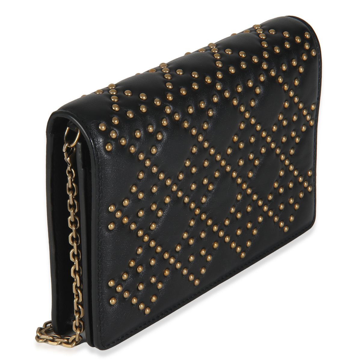 Christian Dior Black Studded Lady Dior Wallet On Chain Handbag pv