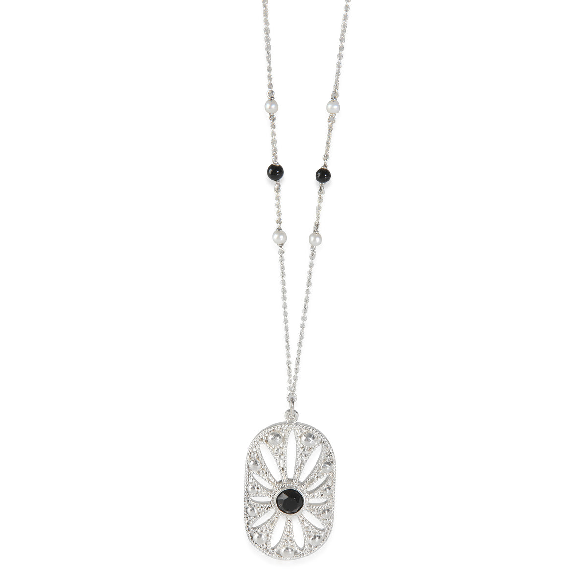 Sterling Silver Pearl and Onyx Ziegfeld Daisy Pendant