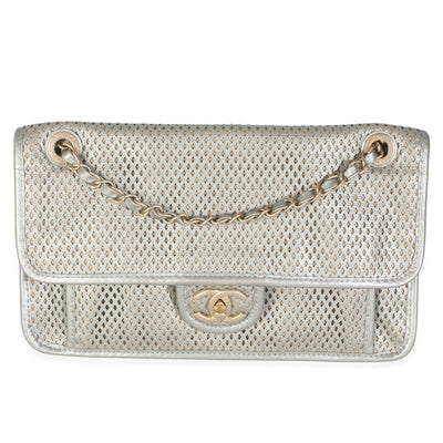 Light Gold Metallic Perforated Calfskin Small Up In The Air Flap