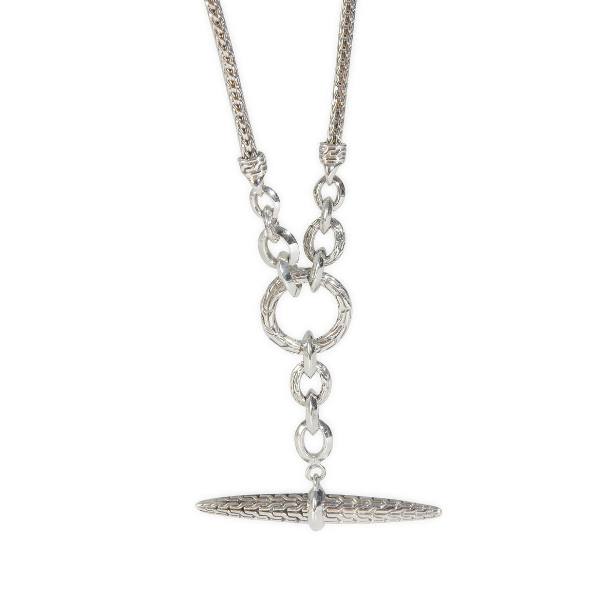 Sterling Silver  Carved Chain Lariat Necklace