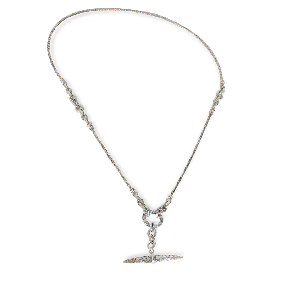Sterling Silver  Carved Chain Lariat Necklace