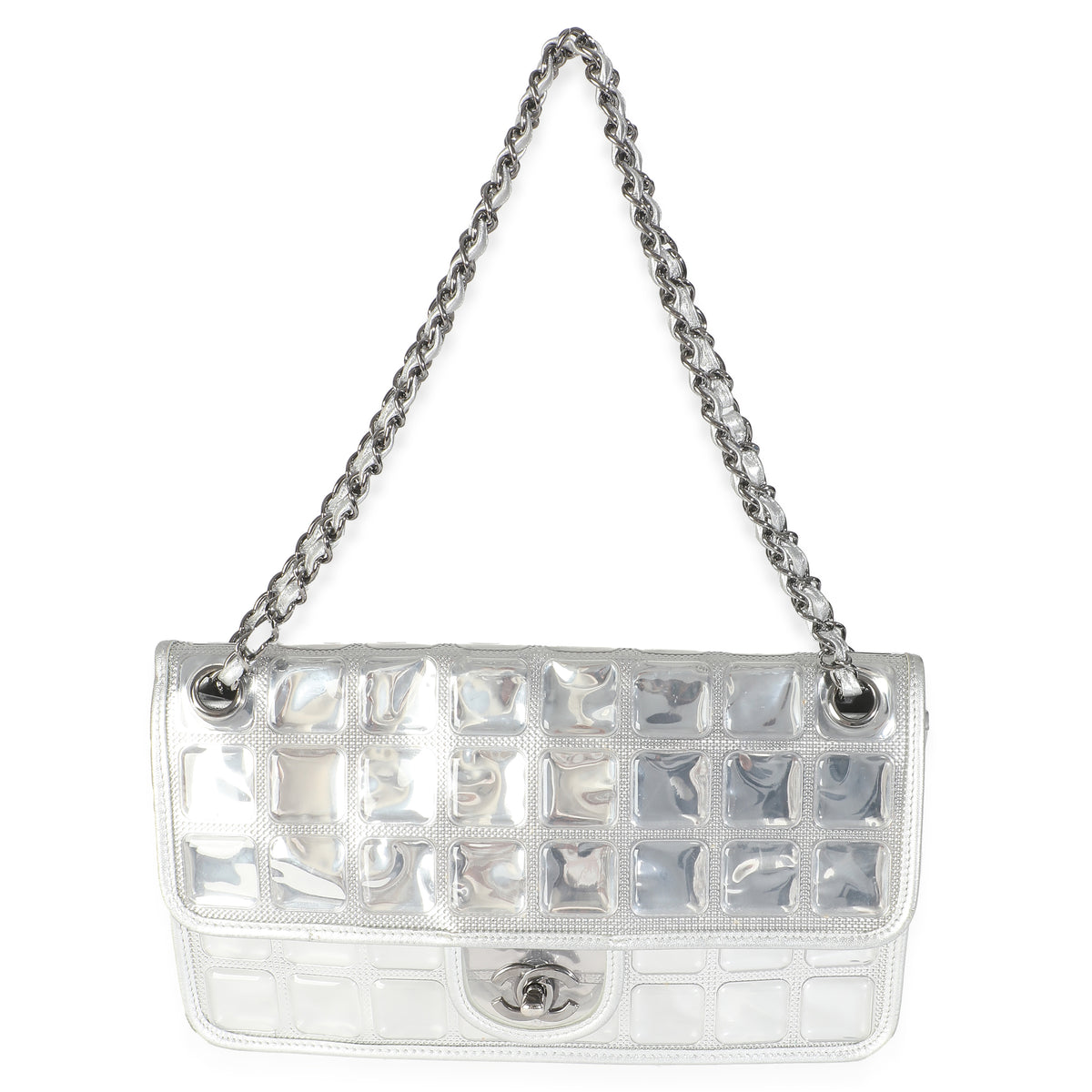 Silver PVC Calfskin Ice Cube Flap