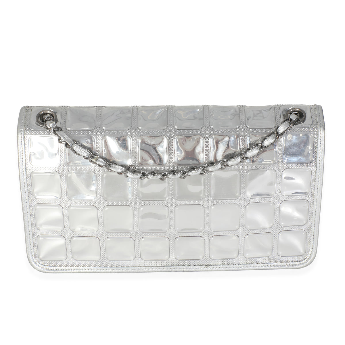 Silver PVC Calfskin Ice Cube Flap