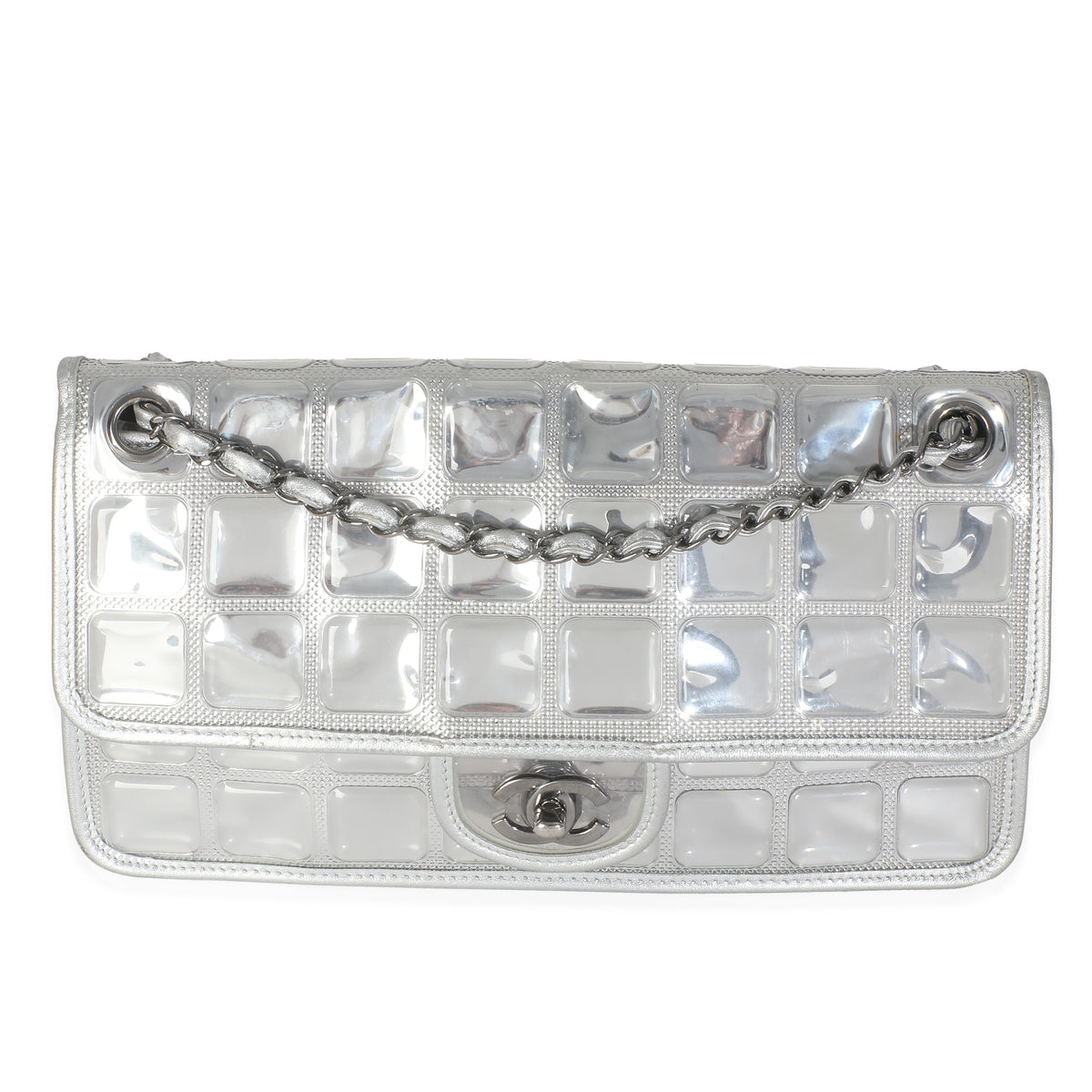 Silver PVC Calfskin Ice Cube Flap