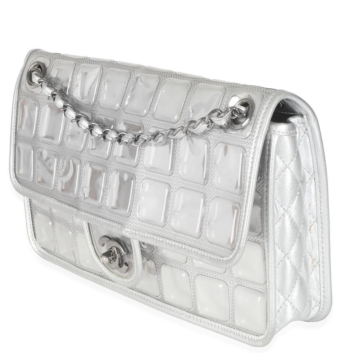 Silver PVC Calfskin Ice Cube Flap
