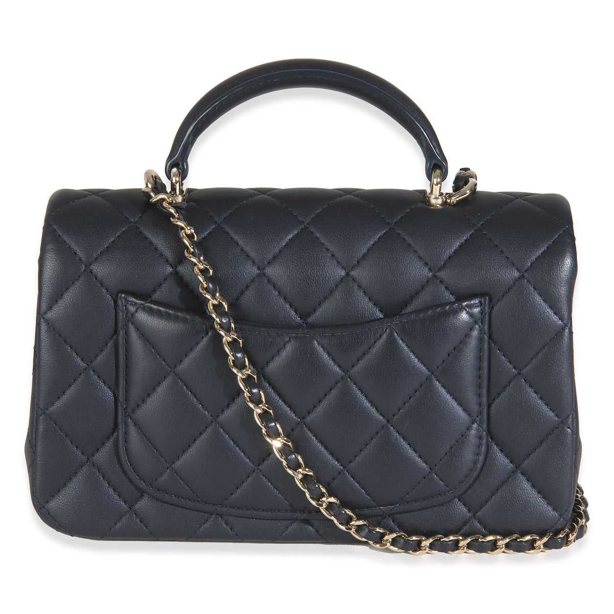 Navy Quilted Lambskin Mini Rectangular Top Handle