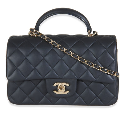 Navy Quilted Lambskin Mini Rectangular Top Handle