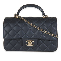 Navy Quilted Lambskin Mini Rectangular Top Handle