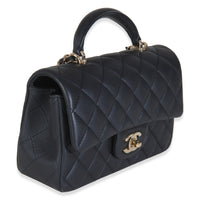 Navy Quilted Lambskin Mini Rectangular Top Handle