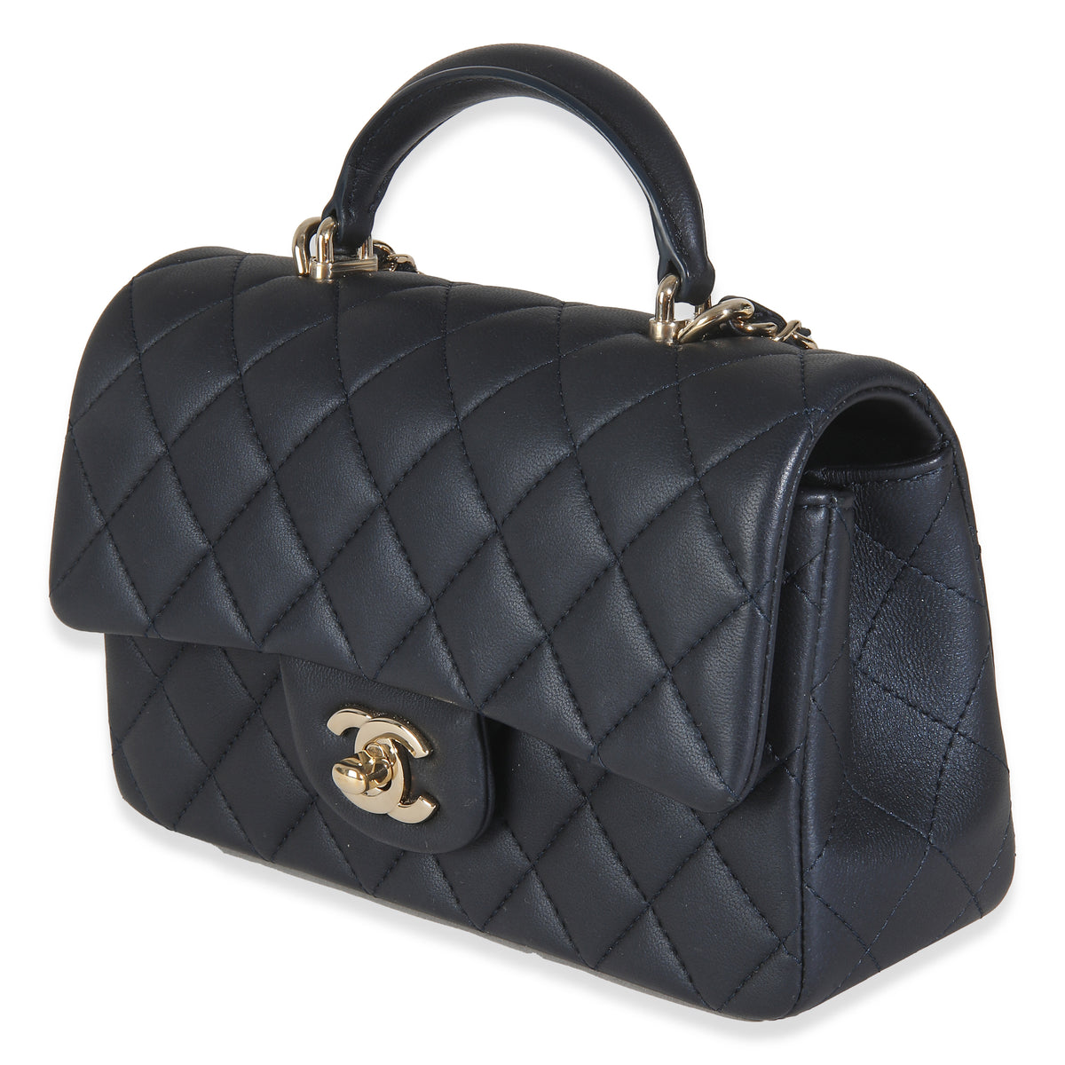 Navy Quilted Lambskin Mini Rectangular Top Handle