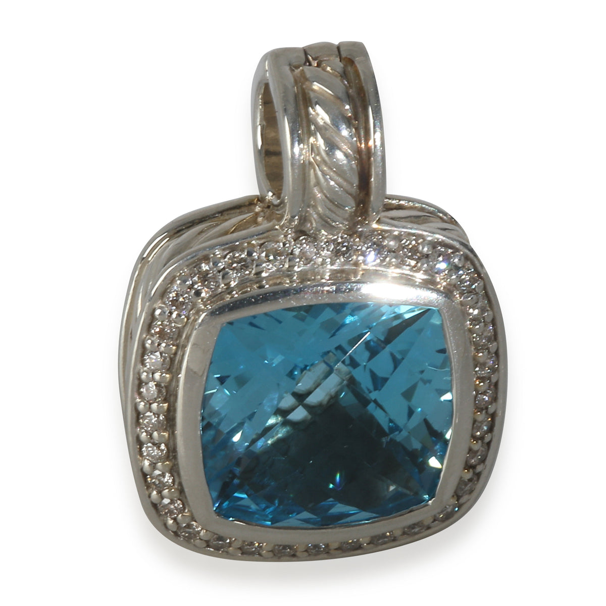 Sterling Silver Blue Topaz and Diamond 11mm Albion Pendant