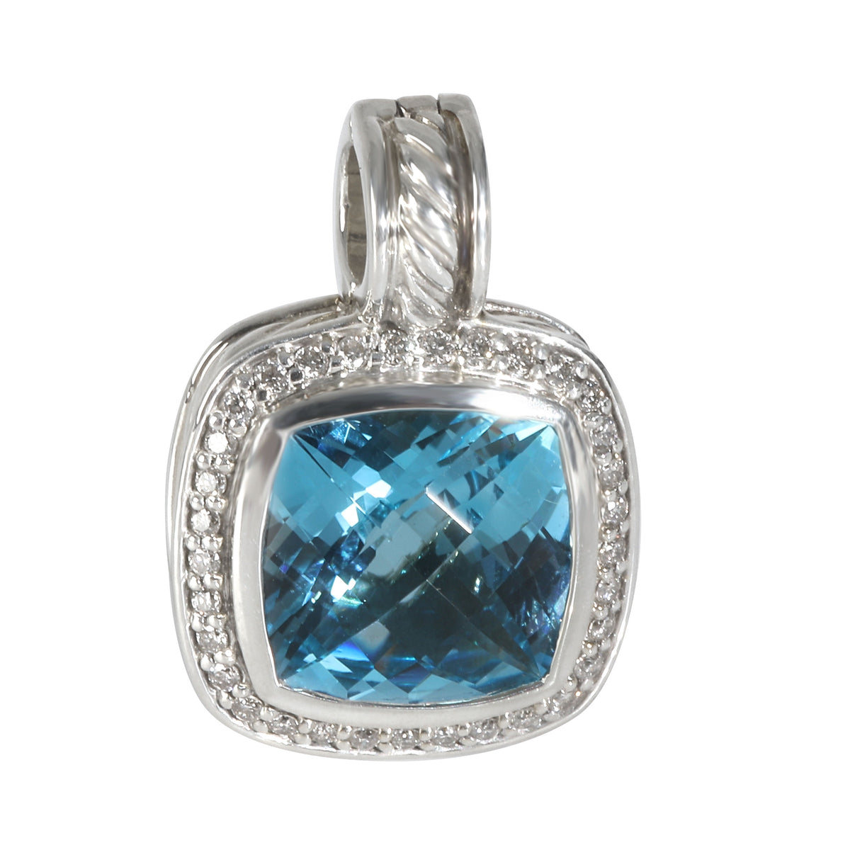 Sterling Silver Blue Topaz and Diamond 11mm Albion Pendant