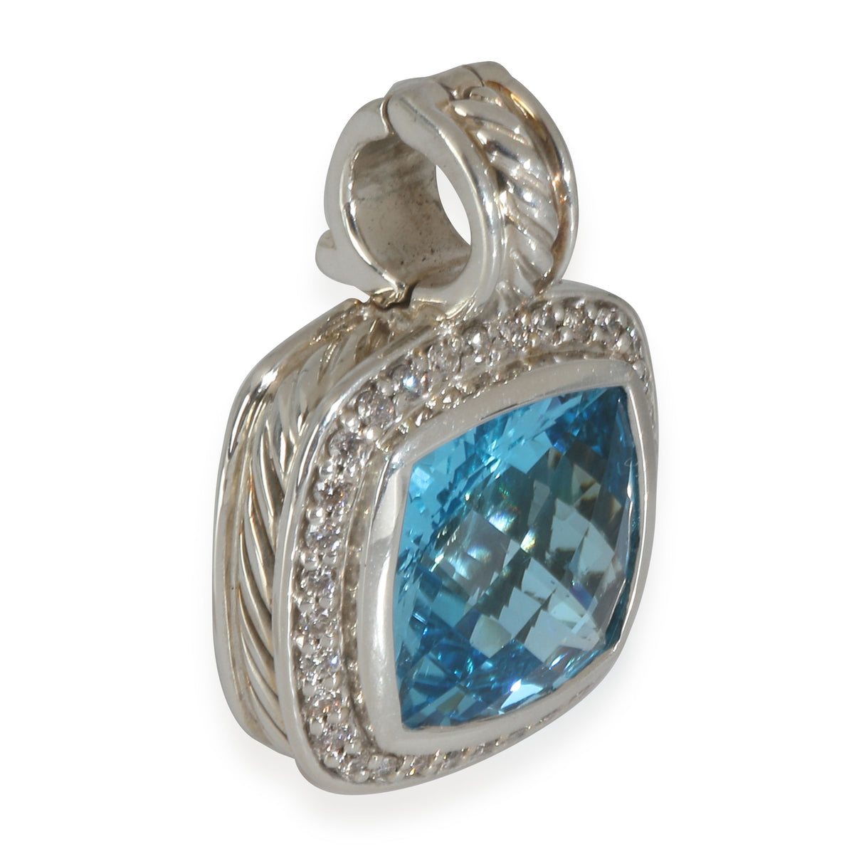 Sterling Silver Blue Topaz and Diamond 11mm Albion Pendant