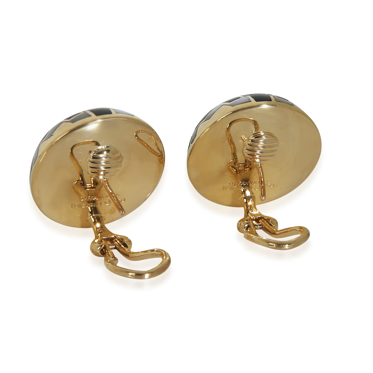 Yellow Gold Mother Of Pearl and Onyx Mosiac Earrings