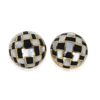 Yellow Gold Mother Of Pearl and Onyx Mosiac Earrings