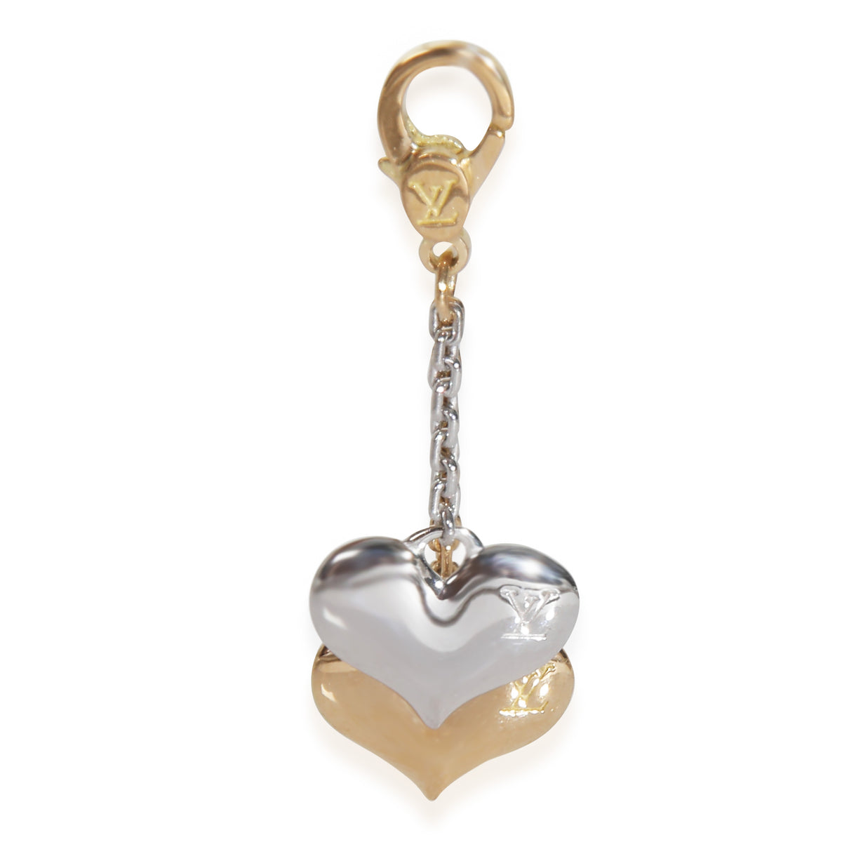 White Gold & Yellow Gold  Double Heart Charm