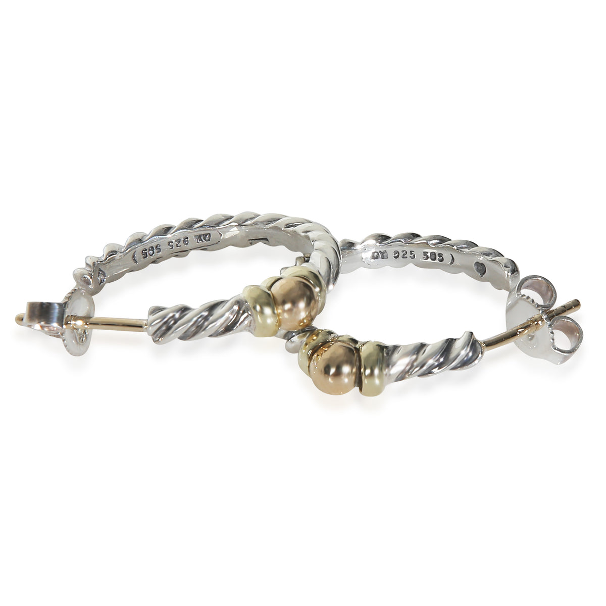 Yellow Gold & Sterling Silver  Cable Hoop Earrings