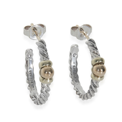 Yellow Gold & Sterling Silver  Cable Hoop Earrings