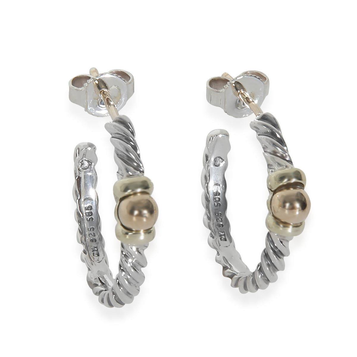 Yellow Gold & Sterling Silver  Cable Hoop Earrings