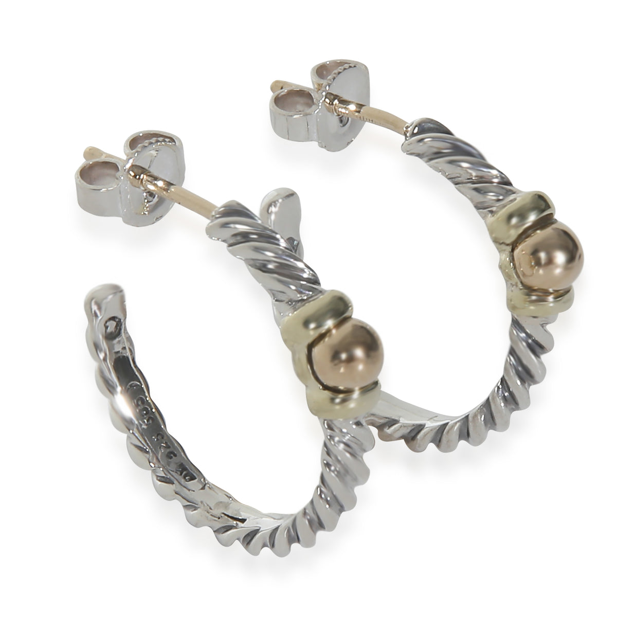 Yellow Gold & Sterling Silver  Cable Hoop Earrings