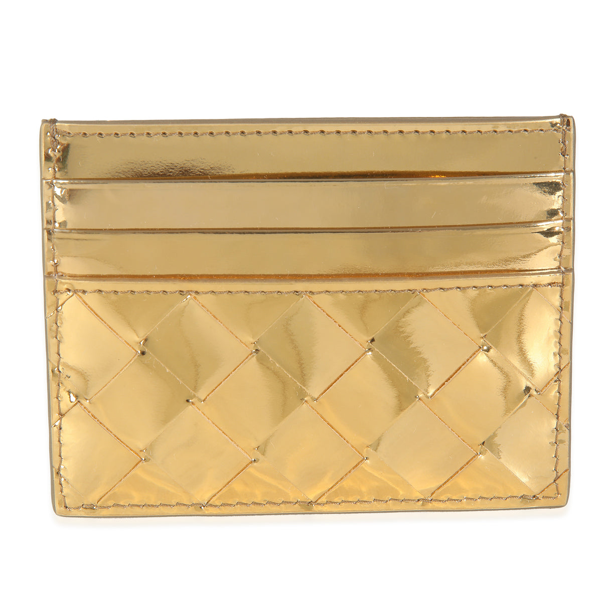 Gold Metallic Intrecciato Leather Credit Card Case
