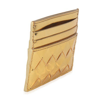Gold Metallic Intrecciato Leather Credit Card Case