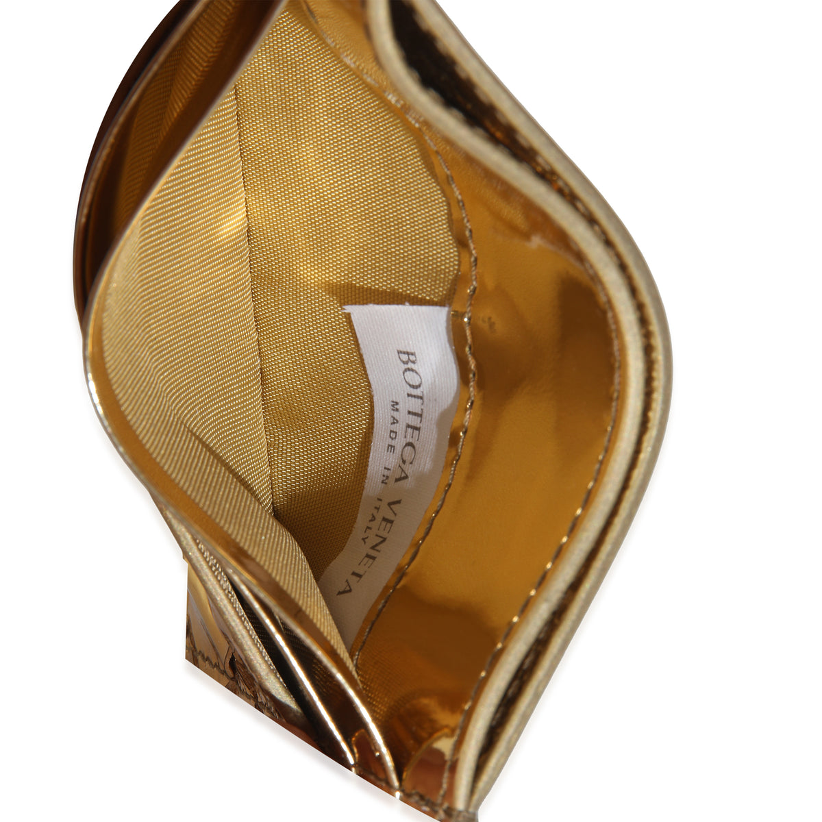 Gold Metallic Intrecciato Leather Credit Card Case