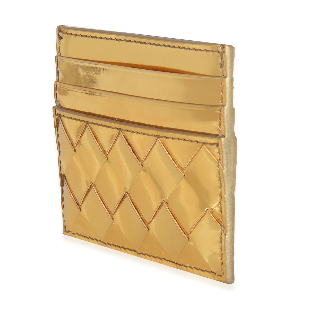 Gold Metallic Intrecciato Leather Credit Card Case