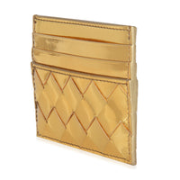Gold Metallic Intrecciato Leather Credit Card Case