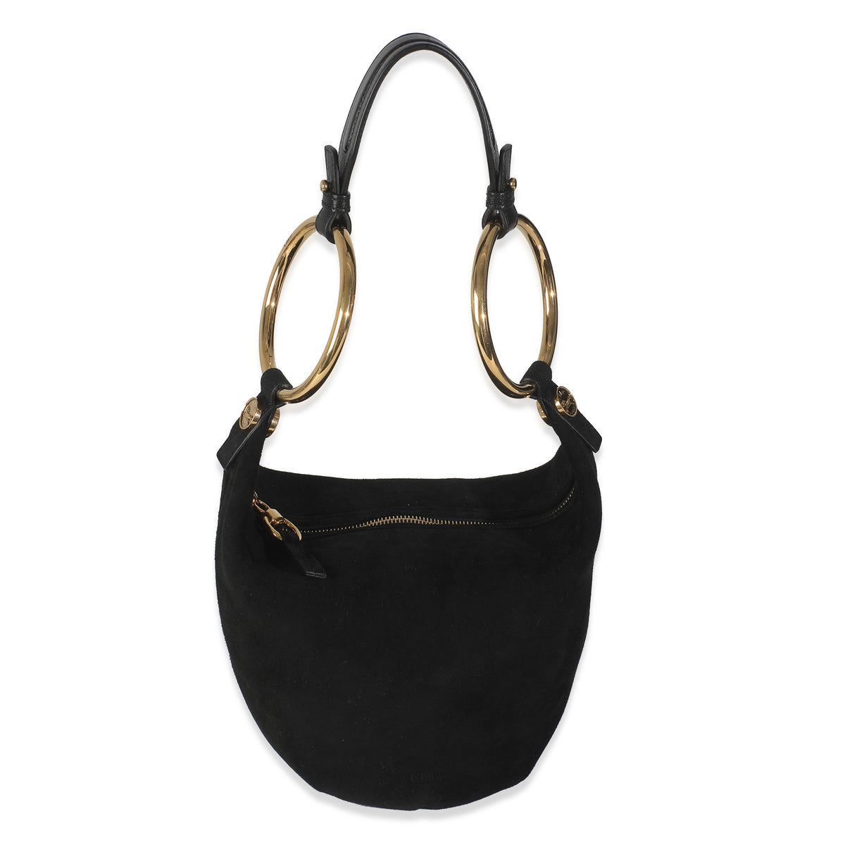 Chloé Black Suede Small Gold Bracelet Bag Handbag fv