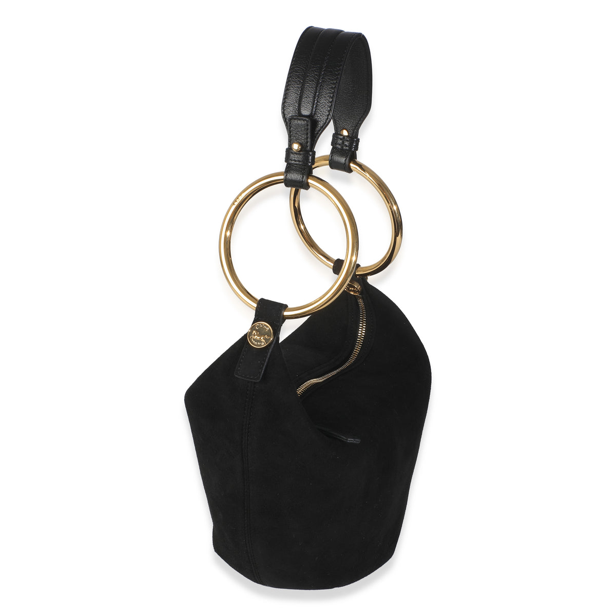 Chloé Black Suede Small Gold Bracelet Bag Handbag pv
