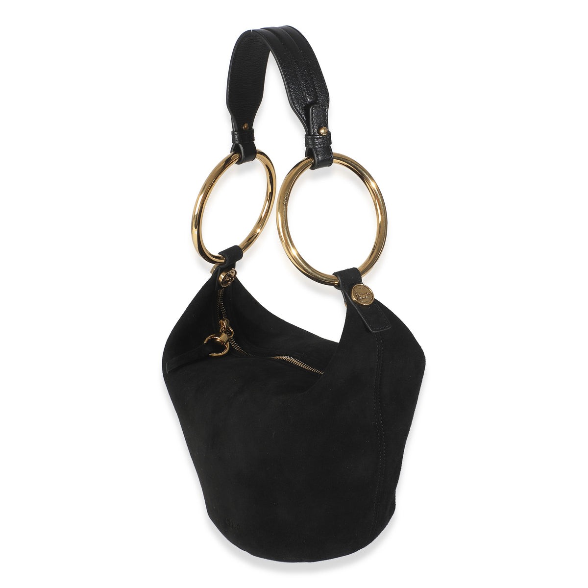 Chloé Black Suede Small Gold Bracelet Bag Handbag sv
