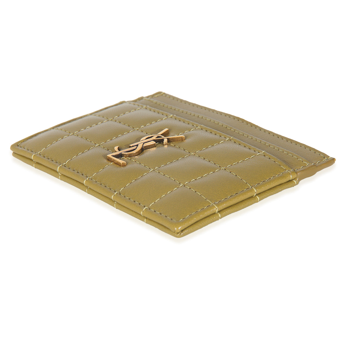 Saint Laurent Olive Drab Quilted Lambskin Cassandre Credit Card Case Wallet box