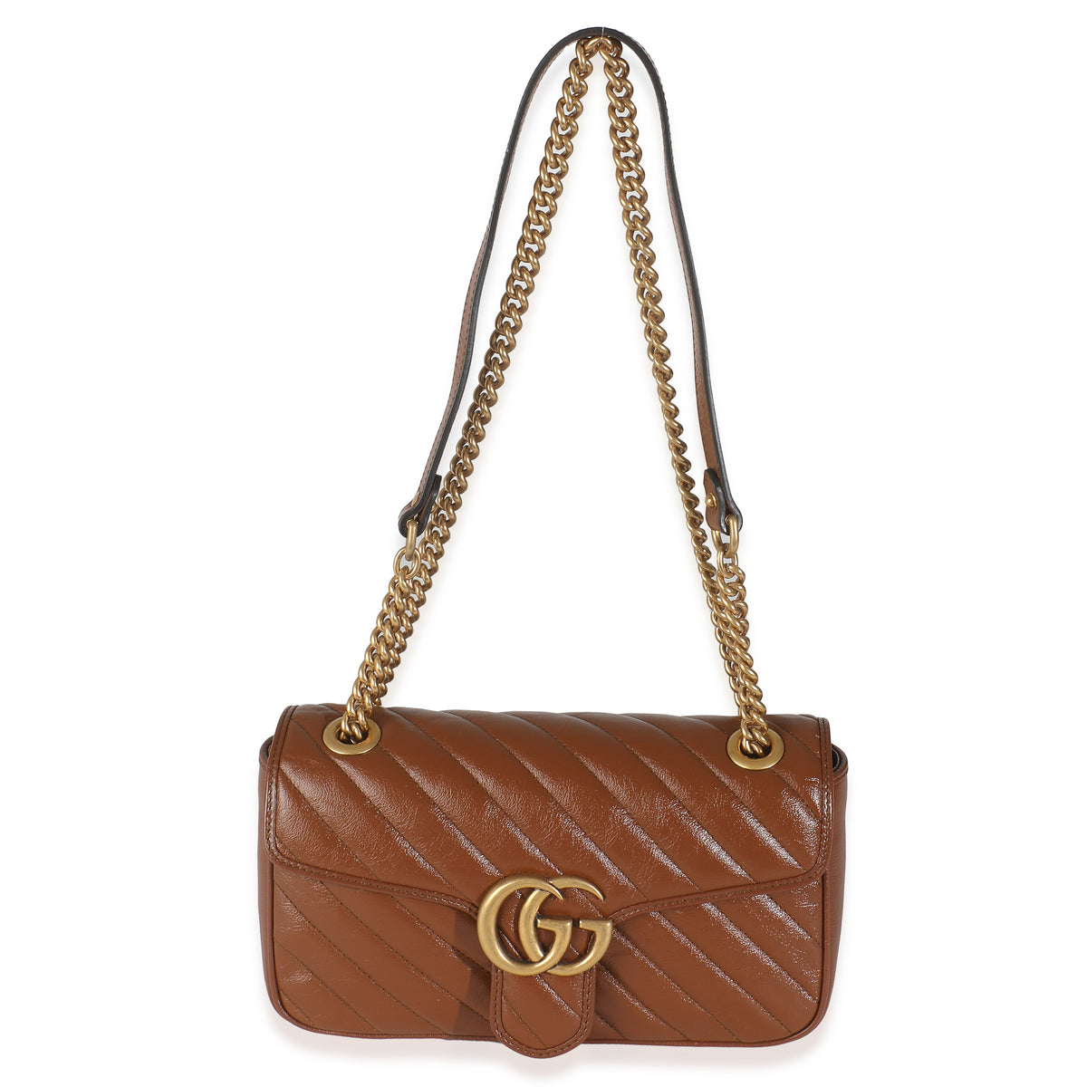 Brown Azalea Calfskin Matelasse Diagonal GG Marmont Shoulder Bag