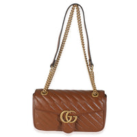 Brown Azalea Calfskin Matelasse Diagonal GG Marmont Shoulder Bag