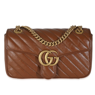 Brown Azalea Calfskin Matelasse Diagonal GG Marmont Shoulder Bag