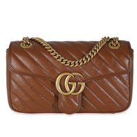 Brown Azalea Calfskin Matelasse Diagonal GG Marmont Shoulder Bag