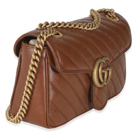 Brown Azalea Calfskin Matelasse Diagonal GG Marmont Shoulder Bag