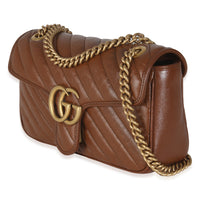 Brown Azalea Calfskin Matelasse Diagonal GG Marmont Shoulder Bag