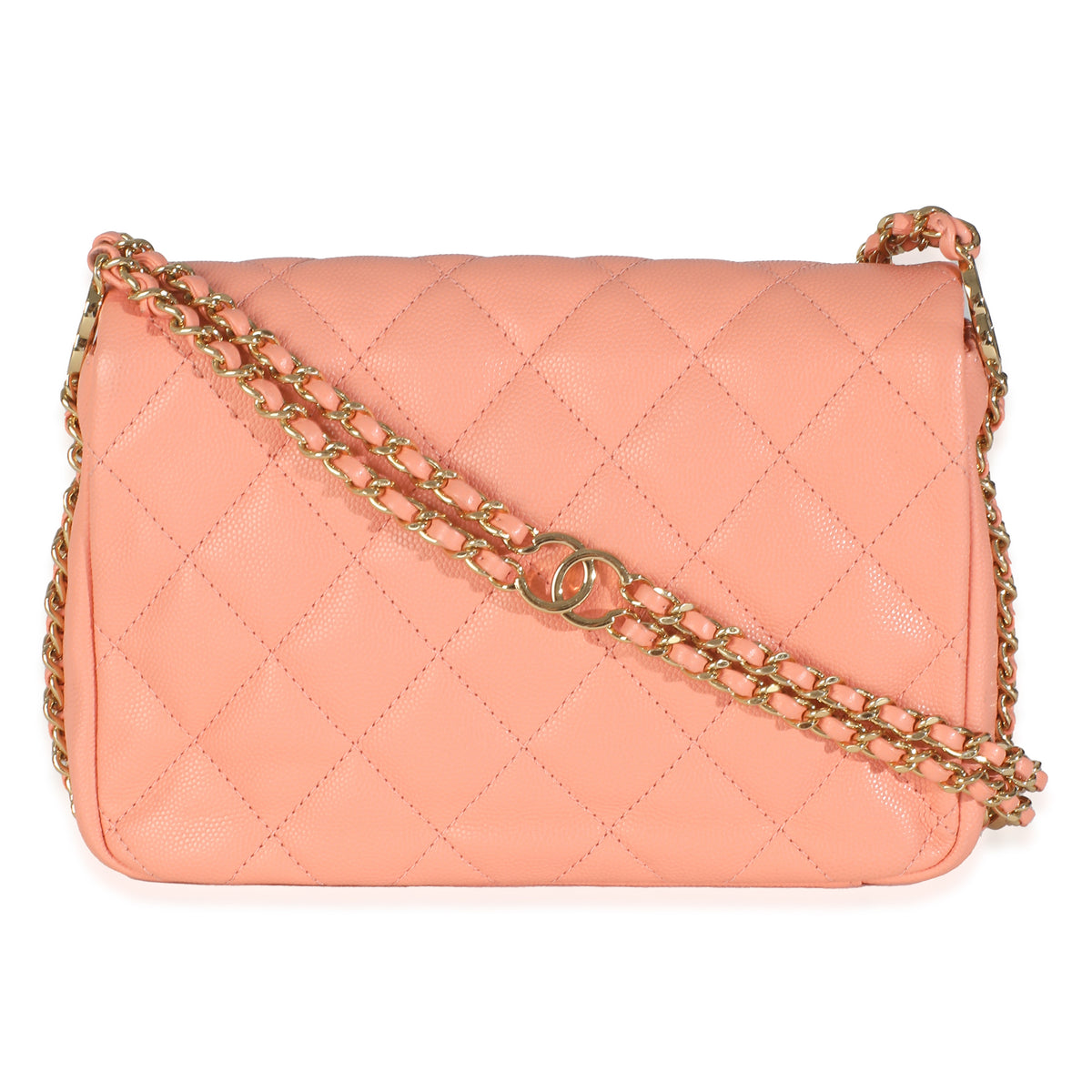 Coral Quilted Caviar Coco You Mini Flap Handbag