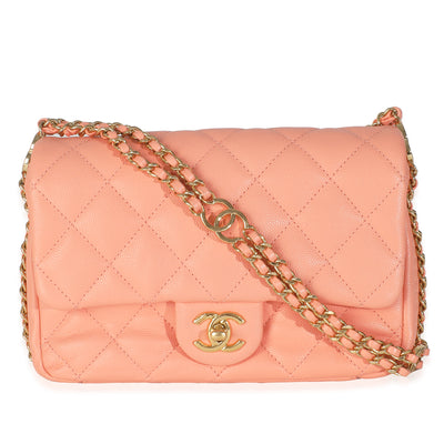 Coral Quilted Caviar Coco You Mini Flap Handbag