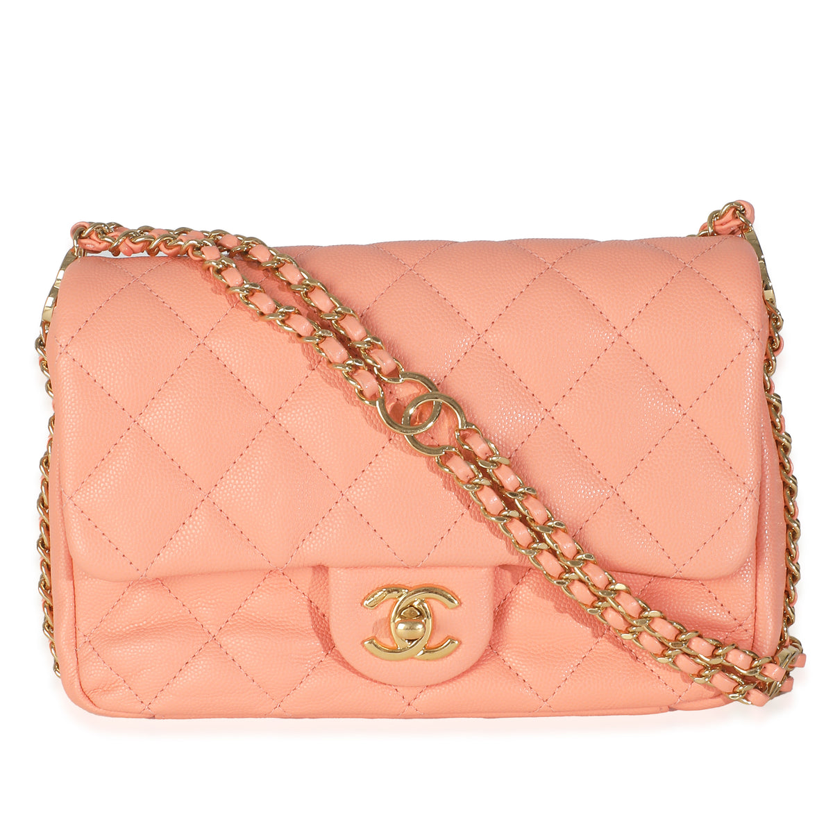 Coral Quilted Caviar Coco You Mini Flap Handbag