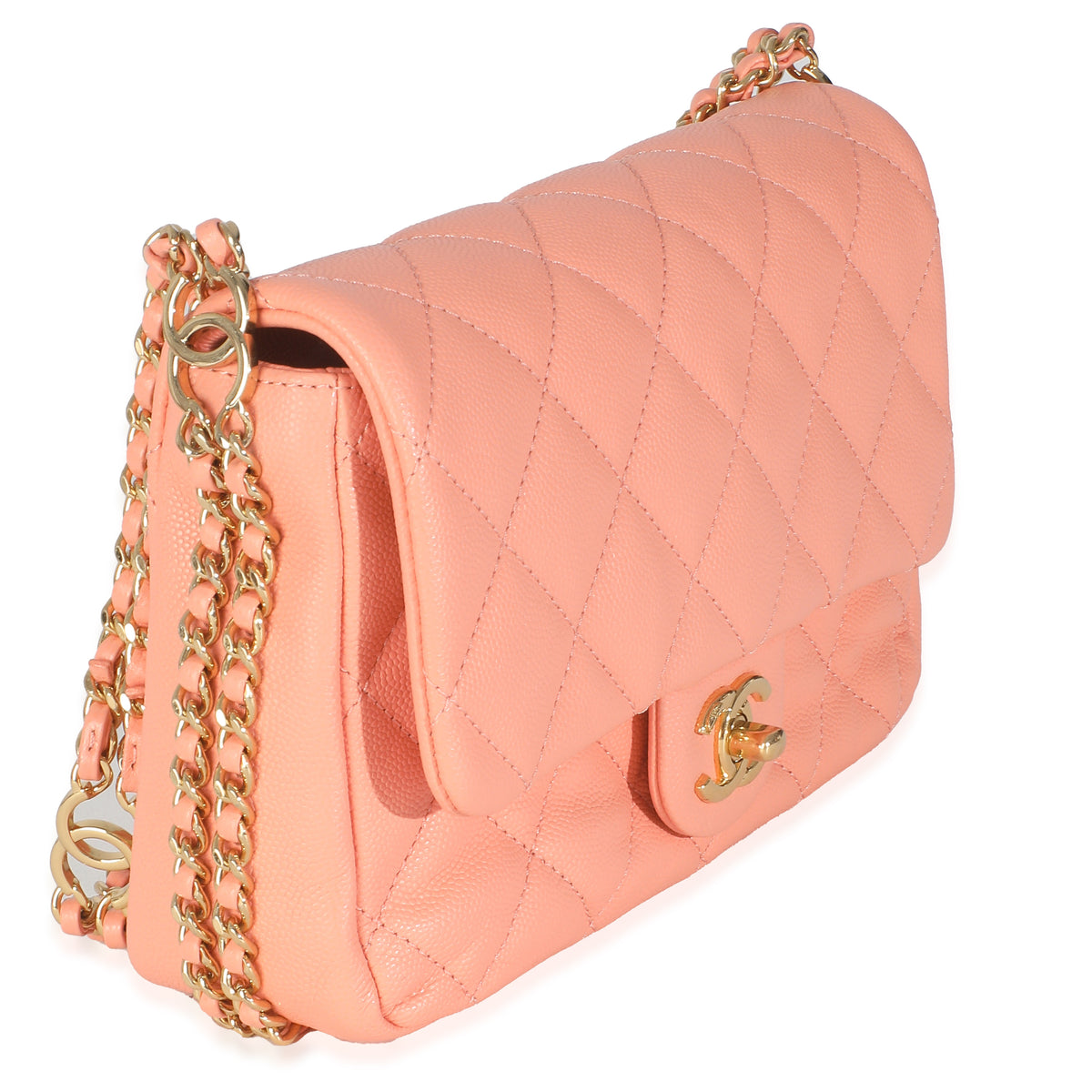 Coral Quilted Caviar Coco You Mini Flap Handbag