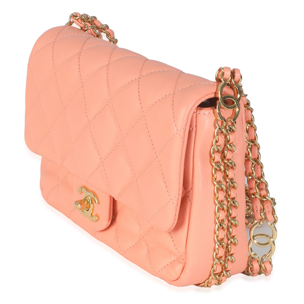 Coral Quilted Caviar Coco You Mini Flap Handbag