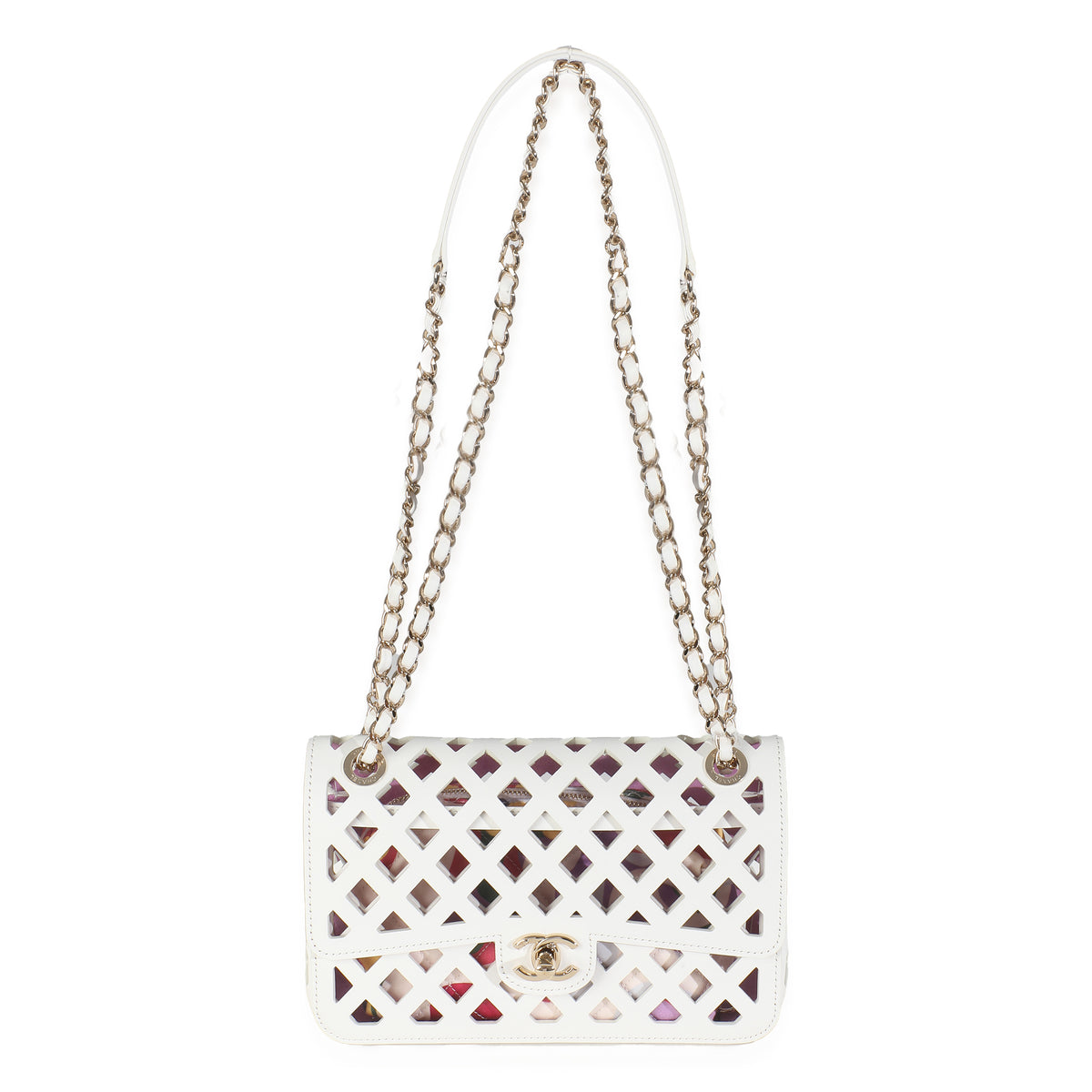 White Lambskin Small See Through Flap Bag