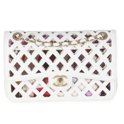 White Lambskin Small See Through Flap Bag