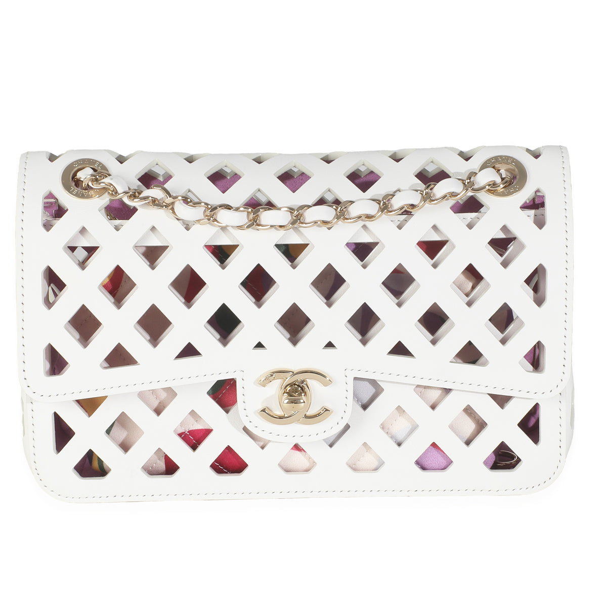 White Lambskin Small See Through Flap Bag