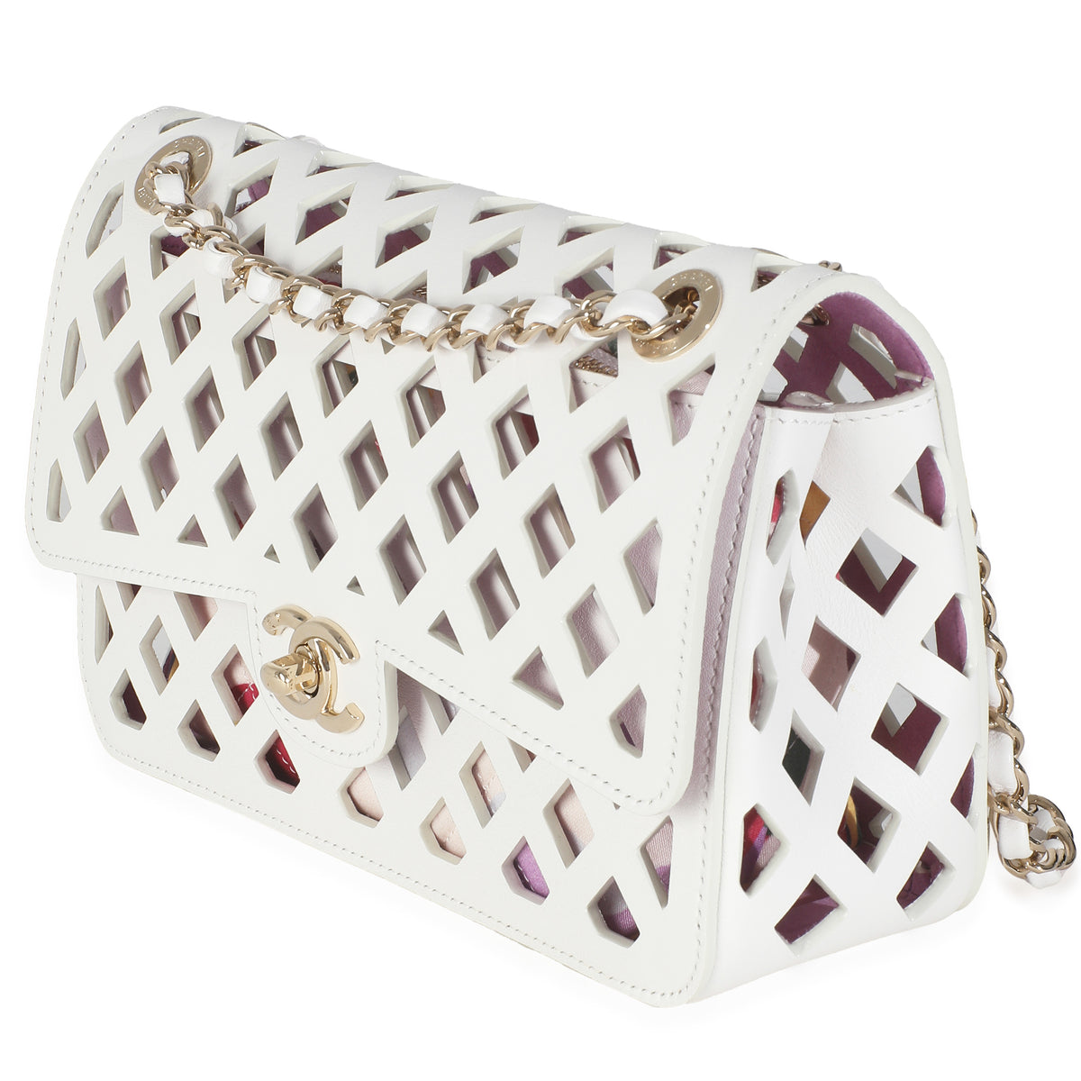 White Lambskin Small See Through Flap Bag