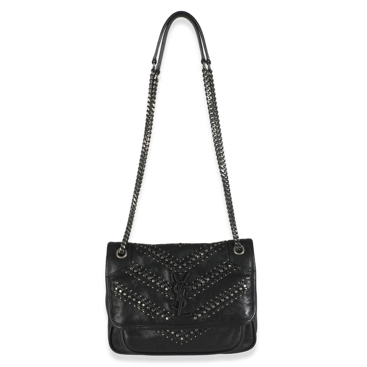 Black Calfskin Matelasse Studded Small Niki Chain Bag