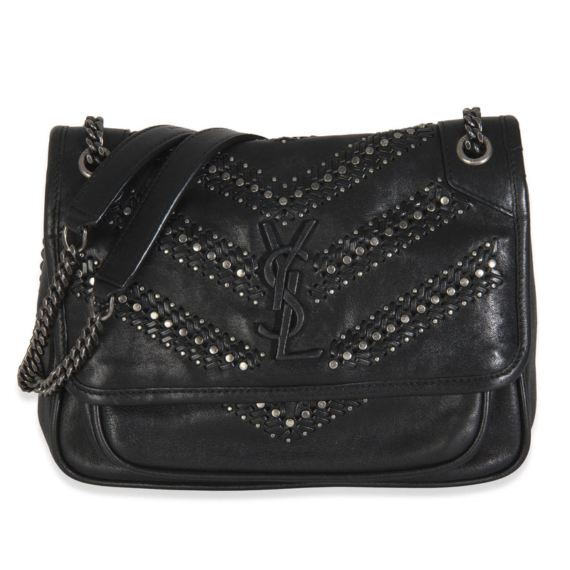 Black Calfskin Matelasse Studded Small Niki Chain Bag